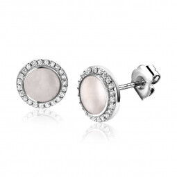 10mm ZINZI Sterling Silver Stud Earrings Round White Mother-of-Pearl and White Zirconias ZIO1326