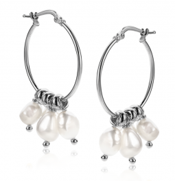 25mm ZINZI Sterling Silver Hoop Earrings White Pearls ZIO2187