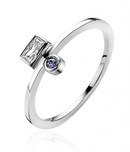 ZINZI Sterling Silver Fantasy Ring with Round Blue Color Stone and Rectangular White Zirconia ZIRBF28