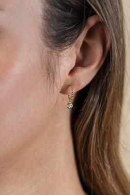 18mm ZINZI 14K Gold Earrings Bead Hoops Dangling Round White Zirconias 4mm ZGO320