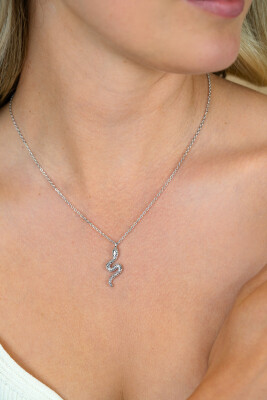 ZINZI zlv. collier met hanger slang met zirc.ogen