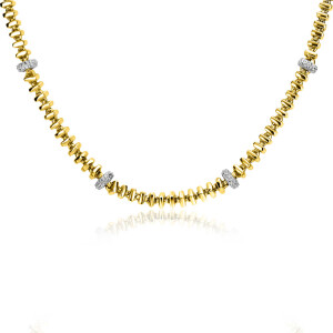 ZINZI gold plated silver square link necklace 6mm wide, alternately set with white cubic zirconias 45cm ZIC2678Y