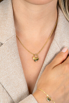 ZINZI gold plated silver link necklace with heart-shaped lock pendant 18mm wide 42-45 cm ZIC2673G