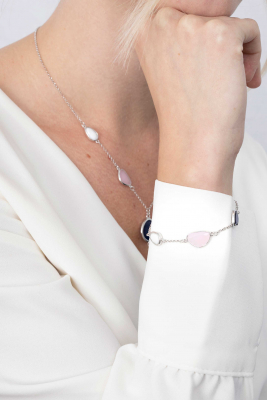 ZINZI Sterling Silver Bracelet Pink Blue and White Stones in Trendy Shapes ZIA1998