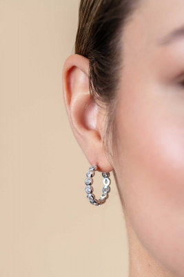 21mm ZINZI silver half hoop earrings, 4mm tube thickness, set with 12 white zirconias and with butterfly clasp ZIO2573
