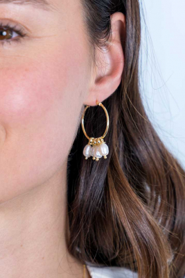 25mm ZINZI Gold Plated Sterling Silver Hoop Earrings White Pearls ZIO2187G