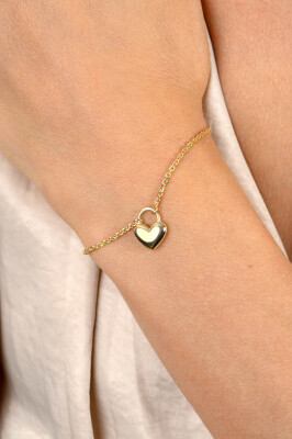 ZINZI gold plated silver link bracelet with a heart-shaped lock pendant 17-20cm ZIA2673G