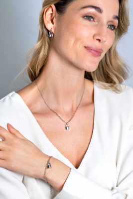 ZINZI Sterling Silver Paperclip Chain Bracelet with Trendy Lock Charm 16.5-19.5 cm ZIA2355