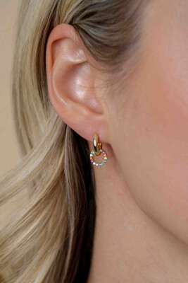 8mm ZINZI Gold Plated Sterling Silver Earrings Pendants Round Rainbow Color Stones ZICH2170 (excl. hoop earrings)