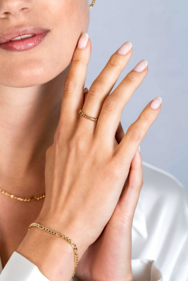 ZINZI Gold Plated Sterling Silver Ring with Figaro Chain 3mm ZIR2291G