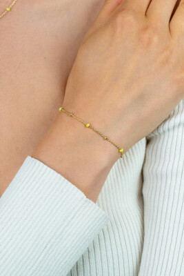 ZINZI Gold Plated Sterling Silver Fantasy Bracelet with 5 Yellow Green Donuts and Shiny Beads 17-19,5cm ZIA2508