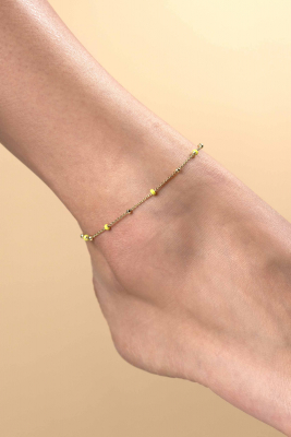 ZINZI Gold Plated Sterling Silver Fantasy Anklet with 7 Yellow Green Donuts and Shiny Beads 23+4cm ZIE2508