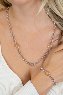 ZINZI zlv. coll.bicolor verschillende ovale schakels 70cm