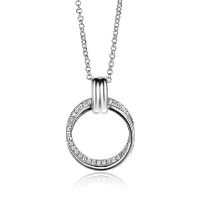 ZINZI Sterling Silver Necklace with Round Pendant (22mm) and White Zirconias 45cm ZIC2266