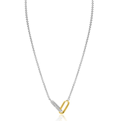 ZINZI zlv. collier bic. met verbonden schakels 1xzirc.