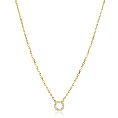 ZINZI Gold Plated Sterling Silver Necklace with Open Circle (7,5mm) Set with White Zirconias 40-45cm ZIC2550Y