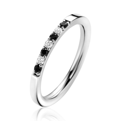 ZINZI silver stacking ring 2mm wide in bezel setting set with white and black cubic zirconias ZIR2559Z