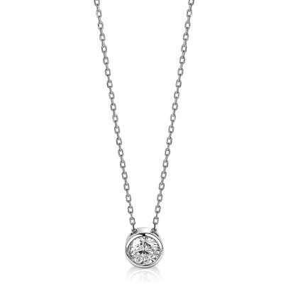 ZINZI Sterling Silver Necklace Round Setting with White Zirconia 40-45cm ZIC1775