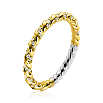 ZINZI Gold Plated Sterling Silver Stackable Ring Twisted with White Zirconias ZIR2320Y