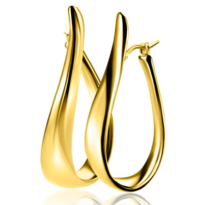 49mm ZINZI gold plated silver large hoop earrings in organic shape with a playful twist and convenient top closure ZIO2675G