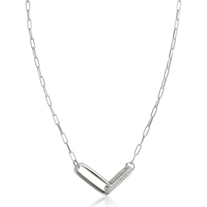 ZINZI Sterling Silver Chain Necklace 45cm with 2 Large Oval Chains Set with White Zirconias ZIC2371