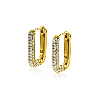 18mm ZINZI Gold Plated Sterling Silver Hoop Earrings Rectangular White Zirconias 18x3mm ZIO2222Y