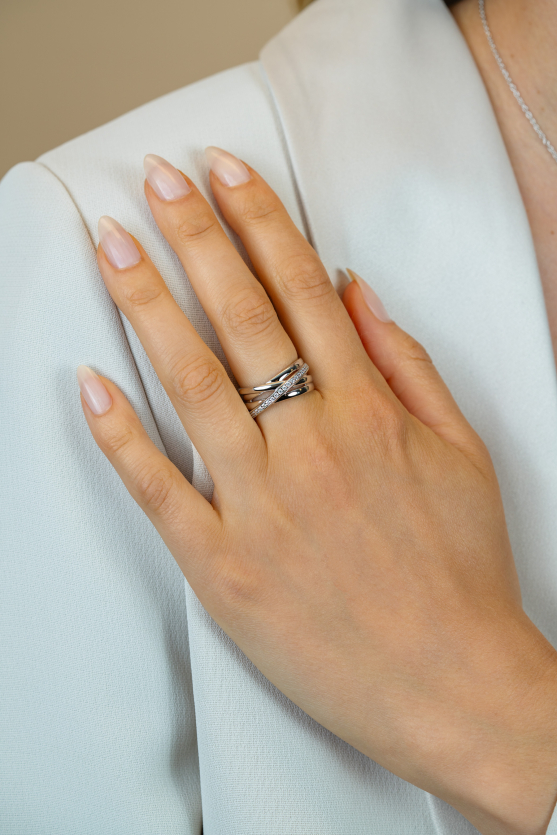 ZINZI Sterling Silver Crossover Ring White ZIR1790