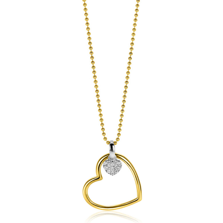 ZINZI gold plated silver bead necklace with large open heart