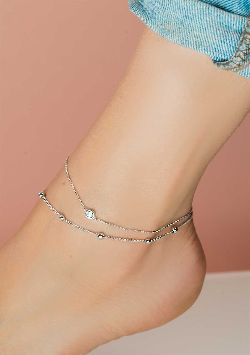 ZINZI Sterling Silver Anklet Circle White 23+4cm ZIE1393