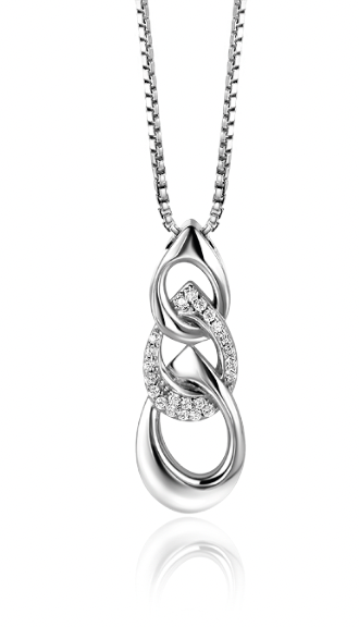 45cm ZINZI silver Venetian chain including pendant with three open pear-shaped links 30mm, set with white zirconias by Dutch Designer Mart Visser MVC24
