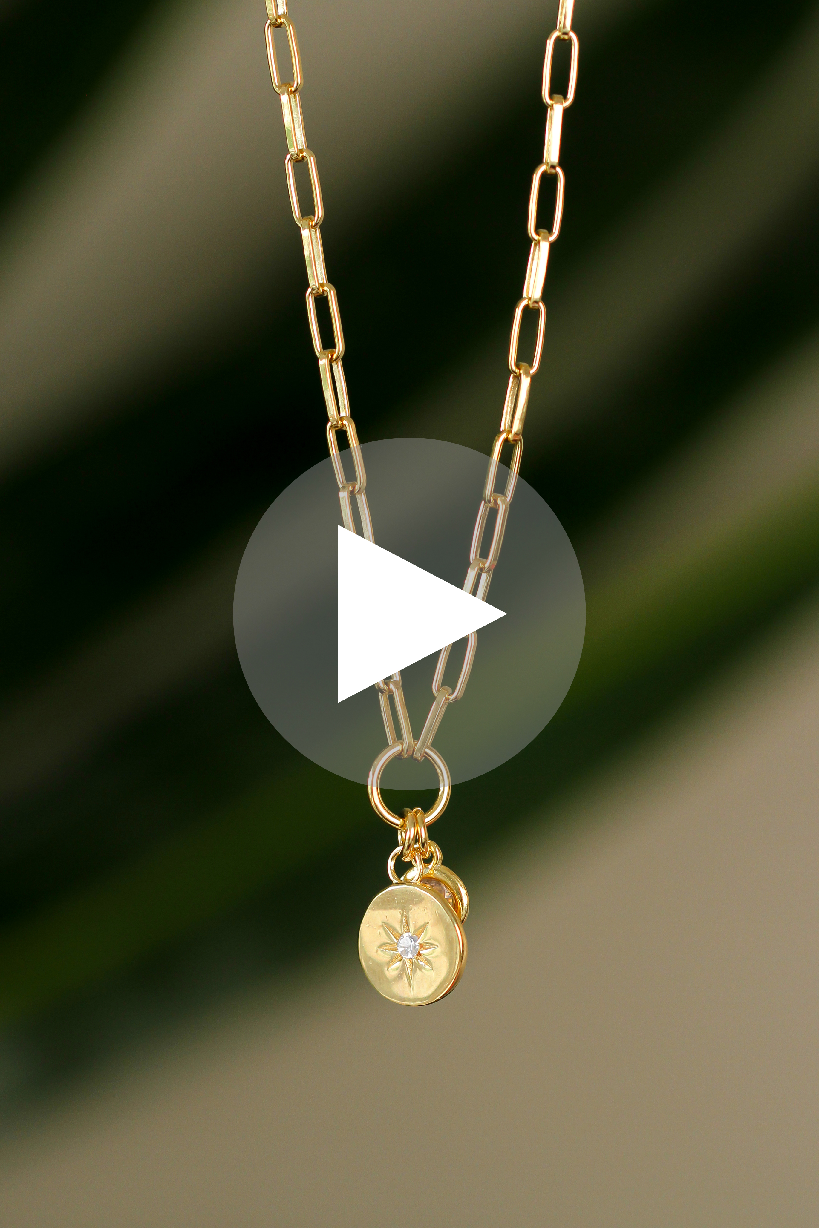 ZINZI Gold Plated Sterling Silver Necklace Coin Pendant with Star and Round Pendant White Zirconia 45cm ZIC1994G