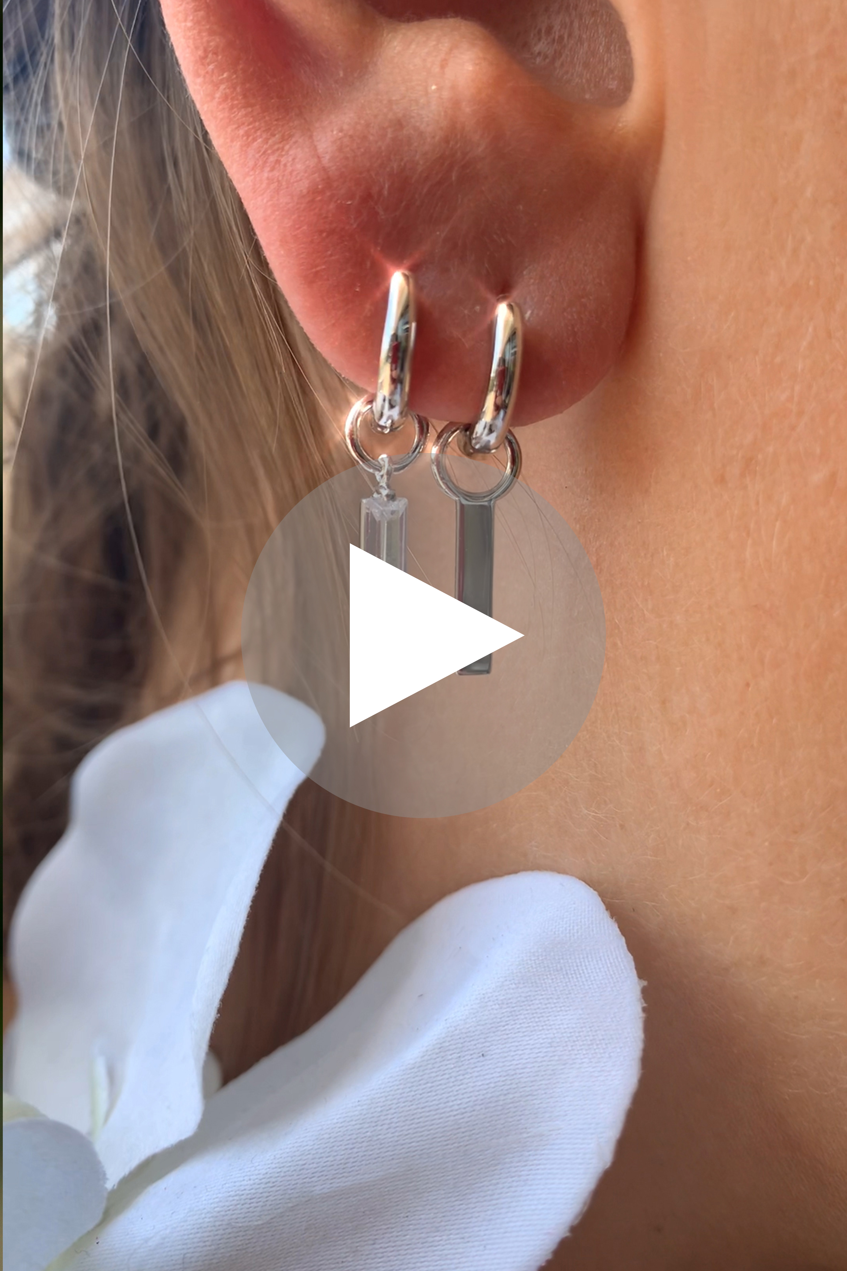 15mm ZINZI Sterling Silver Earrings Pendants Rectangular White ZICH2056 (excl. hoop earrings)