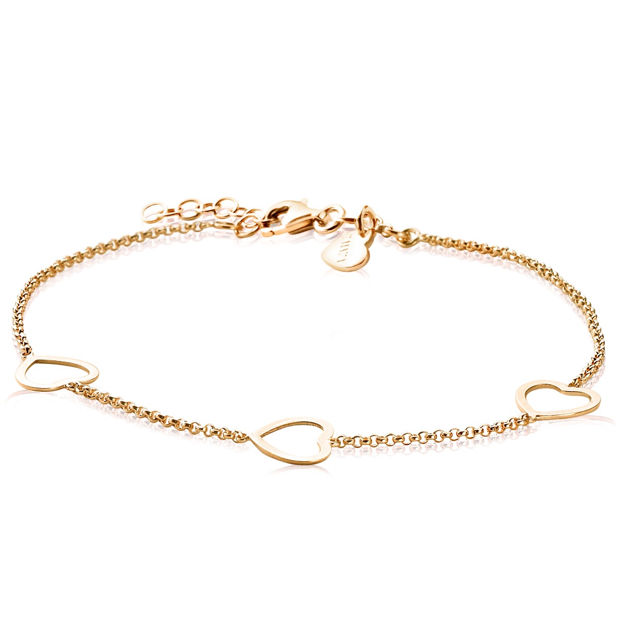 ZINZI Gold Plated Sterling Silver Bracelet Heart 17-20cm ZIA1188G
