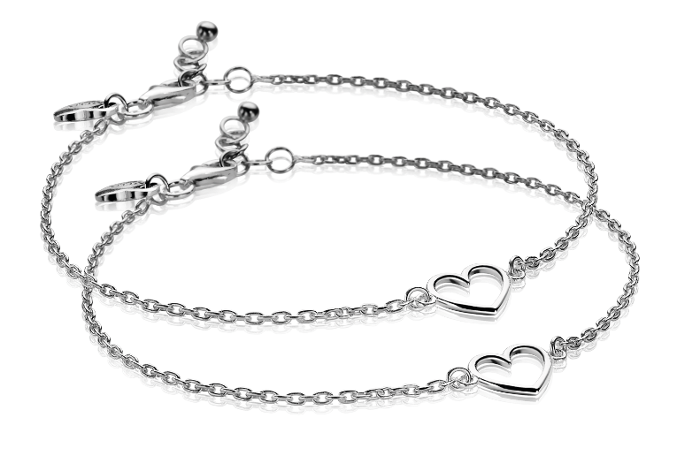 ZINZI Set of 2 Sterling Silver Bracelets Open Heart ZIA1420-SET