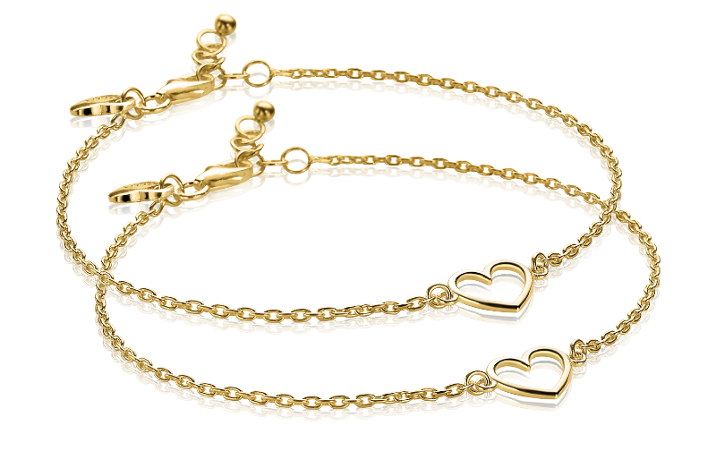 ZINZI Set of 2 Gold Plated Sterling Silver Bracelets Open Heart ZIA1420G-SET
