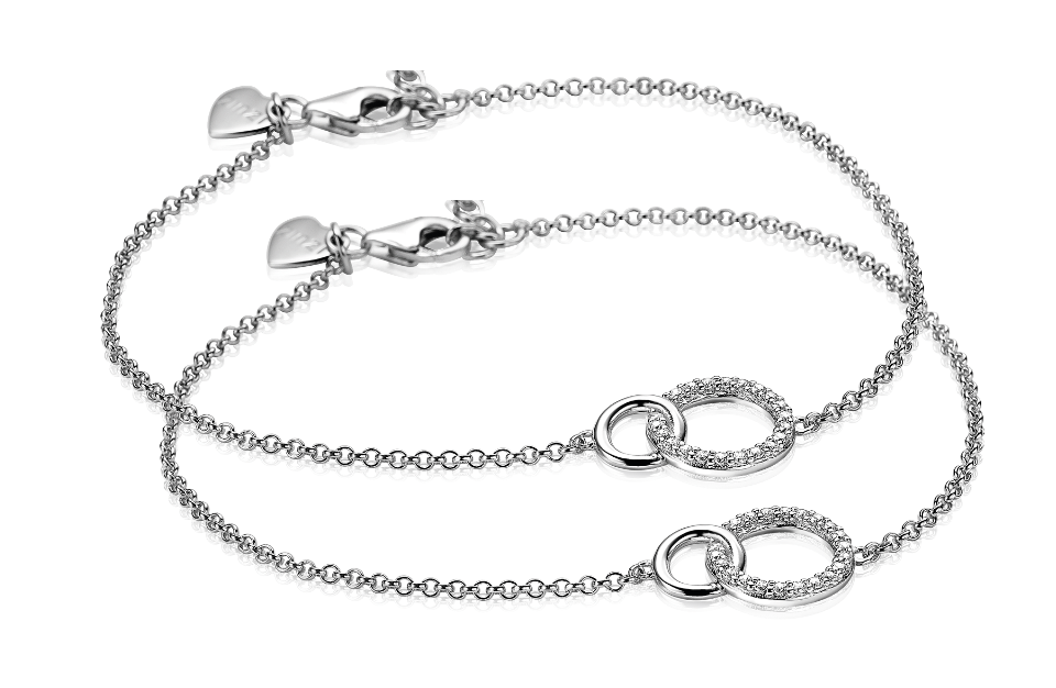ZINZI Set of 2 Sterling Silver Bracelets with 2 Connected Open Circles White ZIA1782-SET