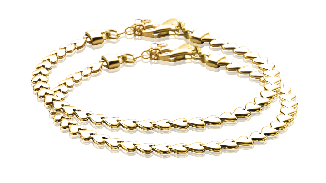 ZINZI Set of 2 Gold Plated Sterling Silver Bracelets Hearts width 4,5mm ZIA1798G-SET