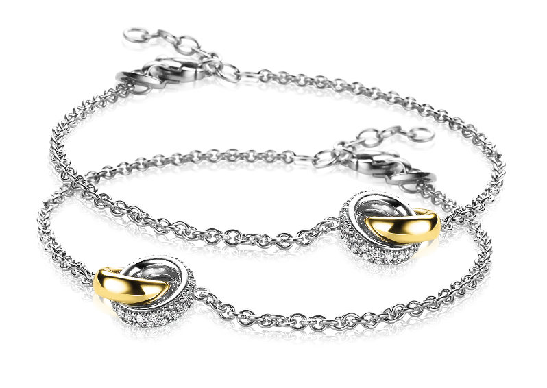 ZINZI Set of 2 Sterling Silver Bracelets Bicolor with 2 Connected Open Circles 17-20cm ZIA2102-SET