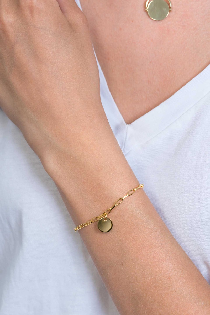 ZINZI Gold Plated Sterling Silver Paperclip Chain Bracelet with Round Coin ZIA2166G
