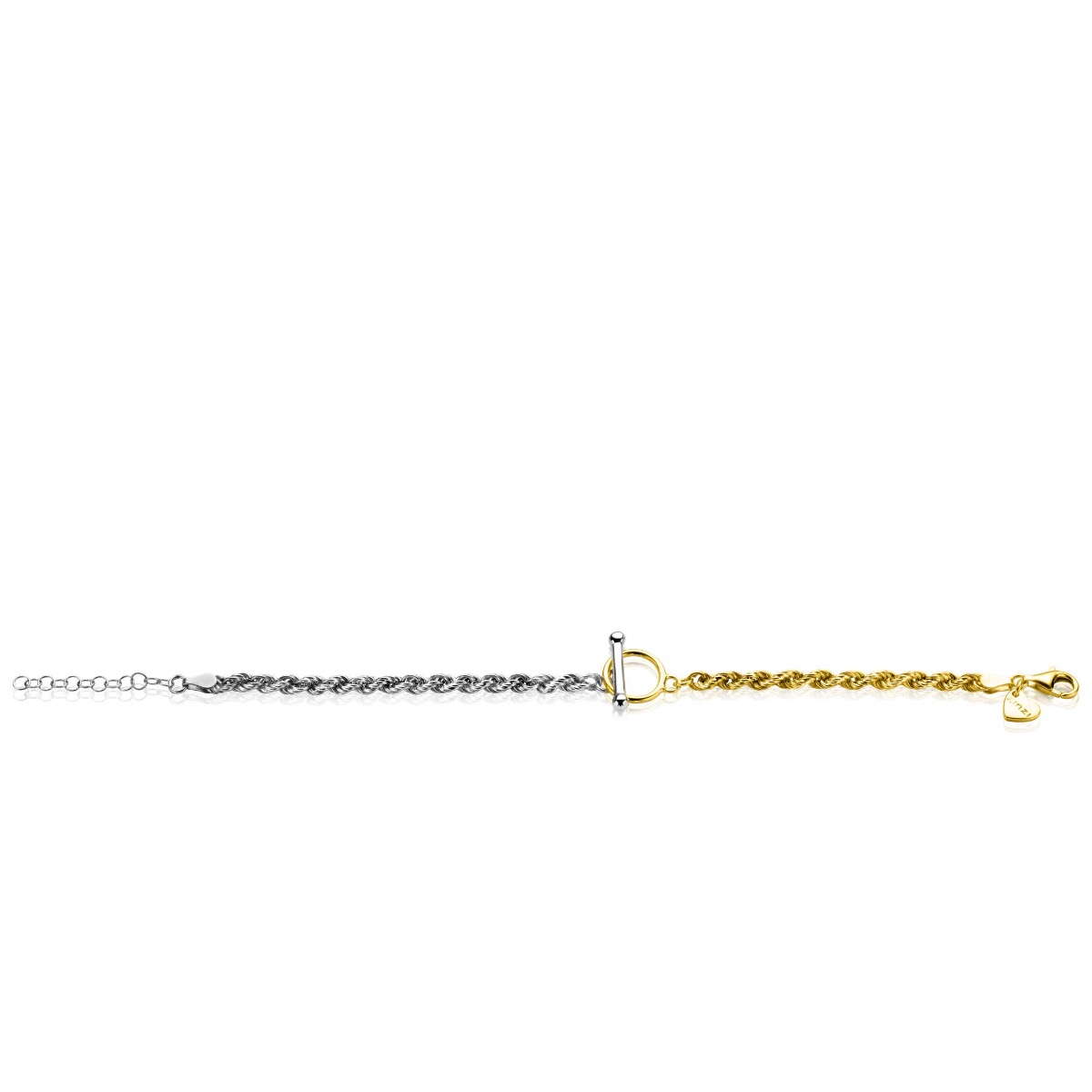 ZINZI Gold Plated Sterling Silver Bracelet Bicolor Rope Chain and Trendy Toggle Clasp 17,5-21cm ZIA2288