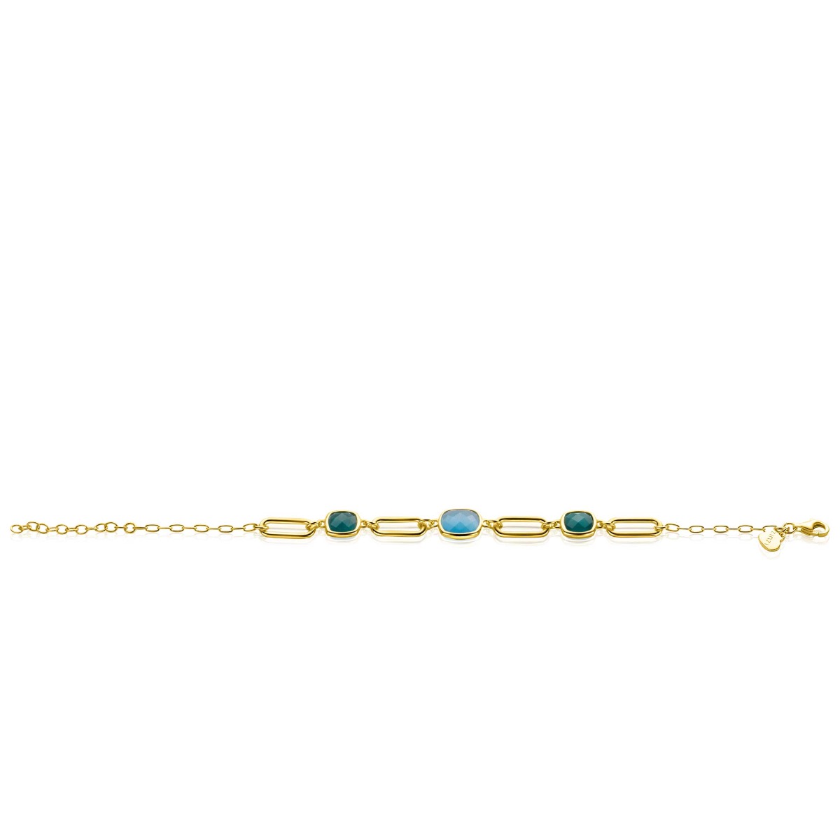 ZINZI Gold Plated Sterling Silver Bracelet Paperclip Chain and Square Green Turquoise Colored Stones ZIA2332