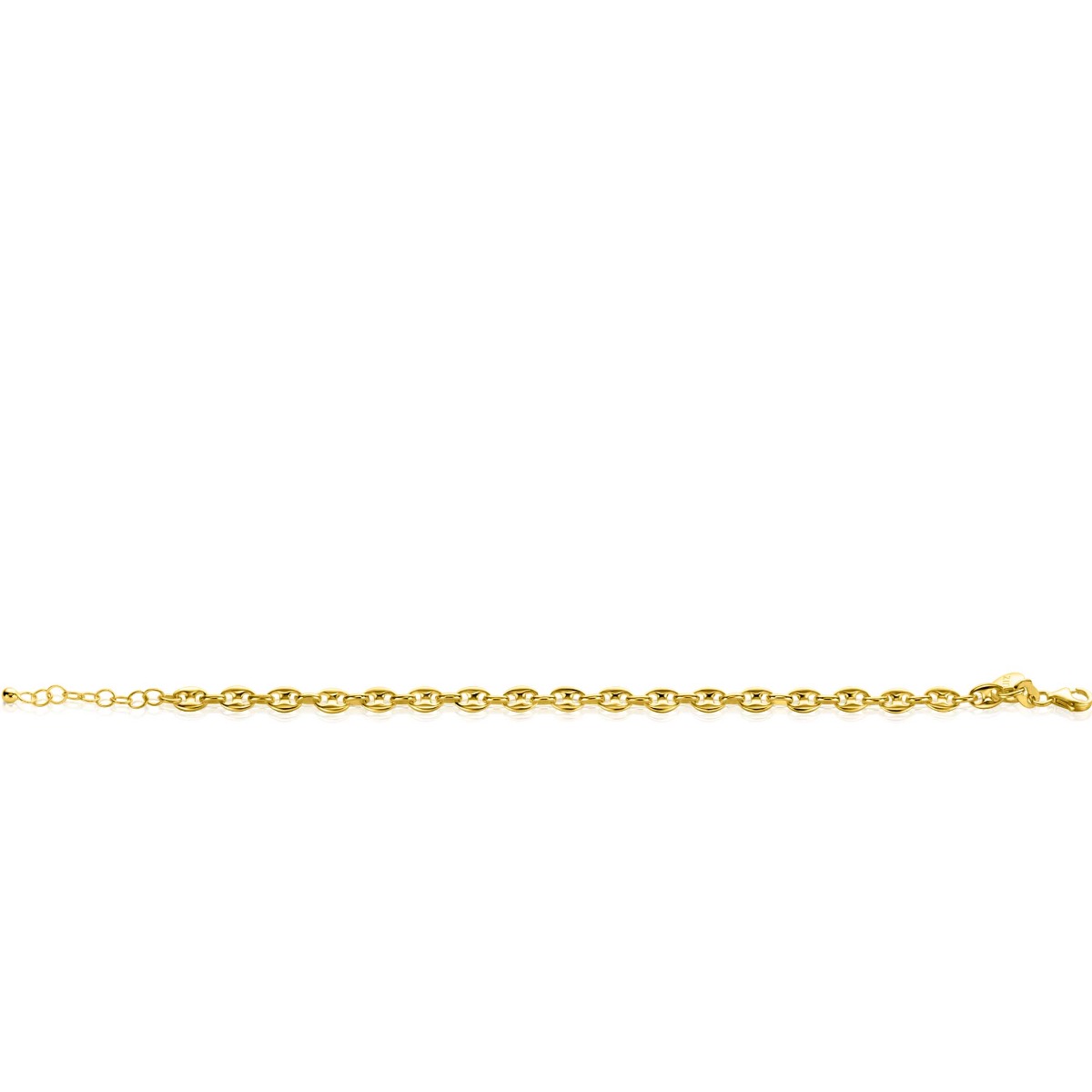 ZINZI Gold Plated Sterling Silver Coffee Bean Chain Bracelet width 5mm ZIA2340G