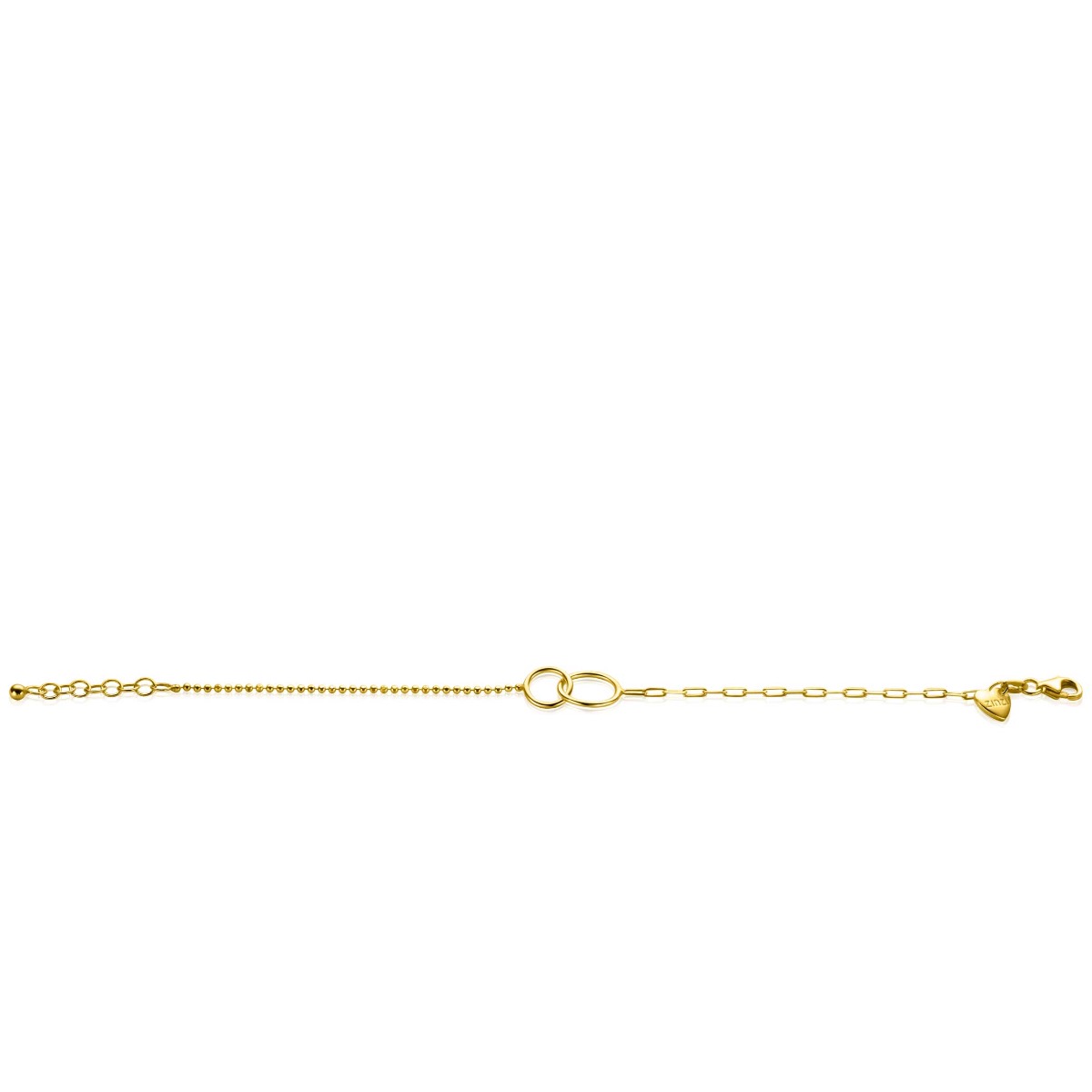 ZINZI Gold Plated Sterling Silver Bracelet with Paperclip and Bead Chain Connected by 2 Open Circles 17-20cm ZIA2342G