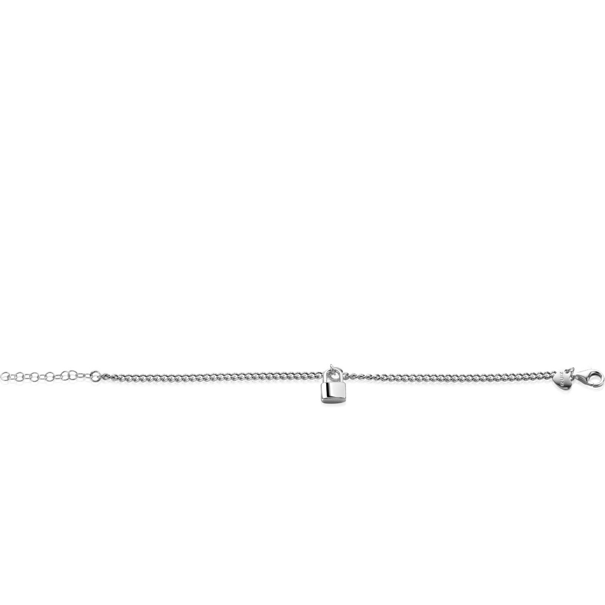 ZINZI Sterling Silver Curb Chain Bracelet with Trendy Lock Charm 16.5-19.5 cm ZIA2354