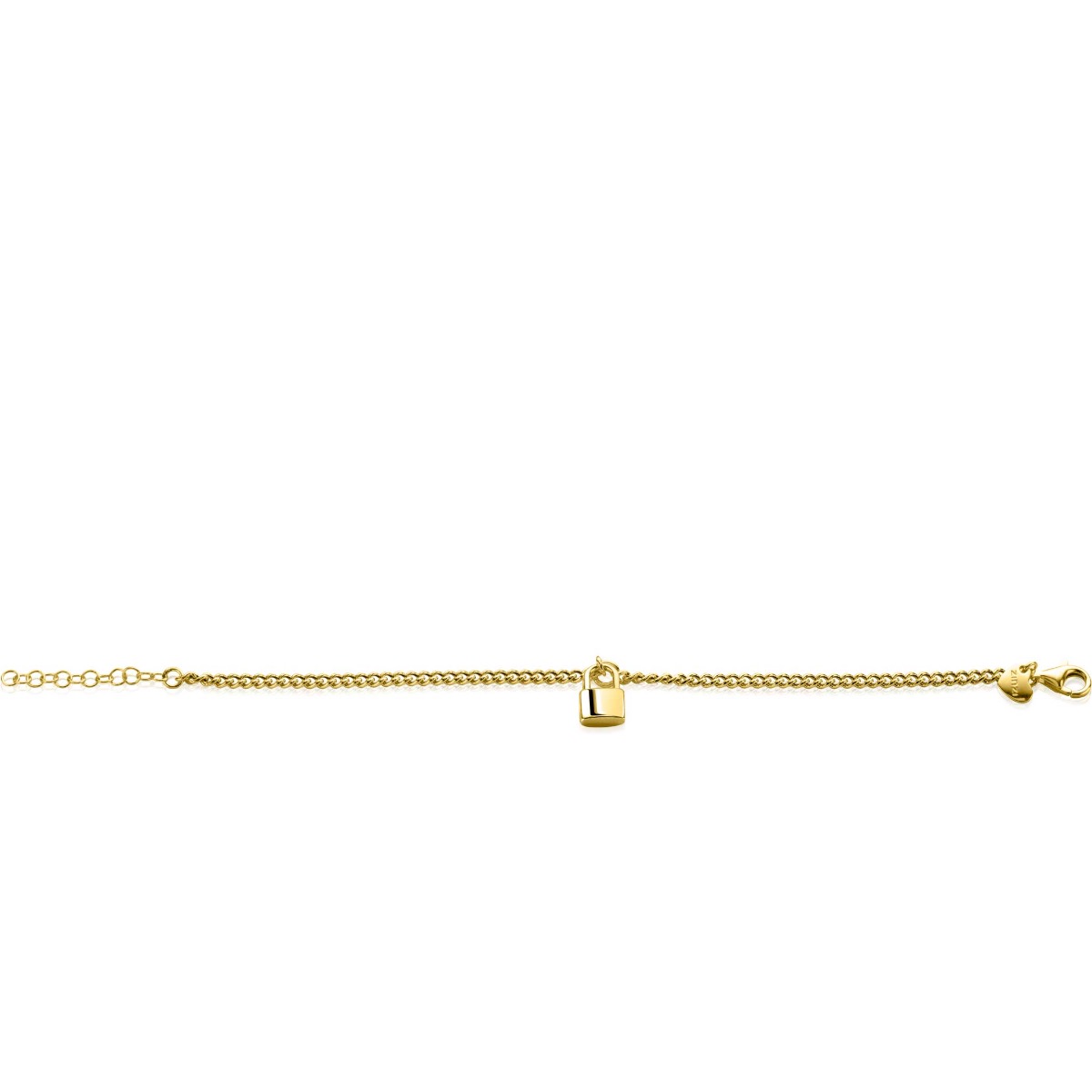 ZINZI Gold Plated Sterling Silver Curb Chain Bracelet with Trendy Lock Charm 16.5-19.5 cm ZIA2354G