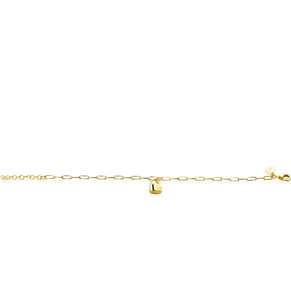 ZINZI Gold Plated Sterling Silver Paperclip Chain Bracelet with Trendy Lock Charm 16.5-19.5 cm ZIA2355G