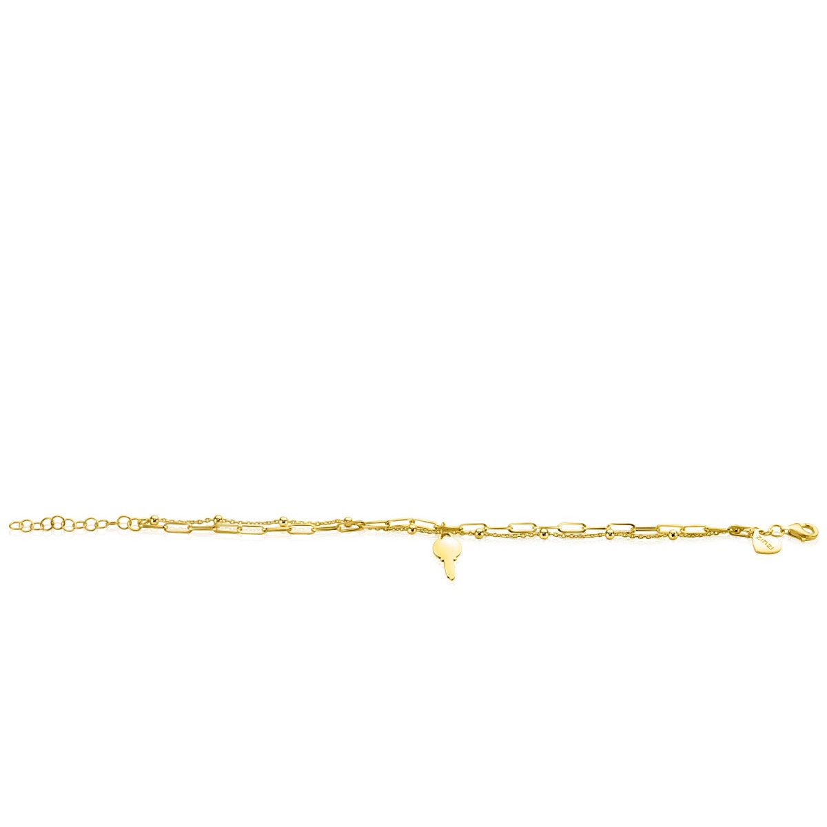 ZINZI Gold Plated Sterling Silver Multi-look Bracelet Curb and Bead Chains with Key Charm ZIA2357