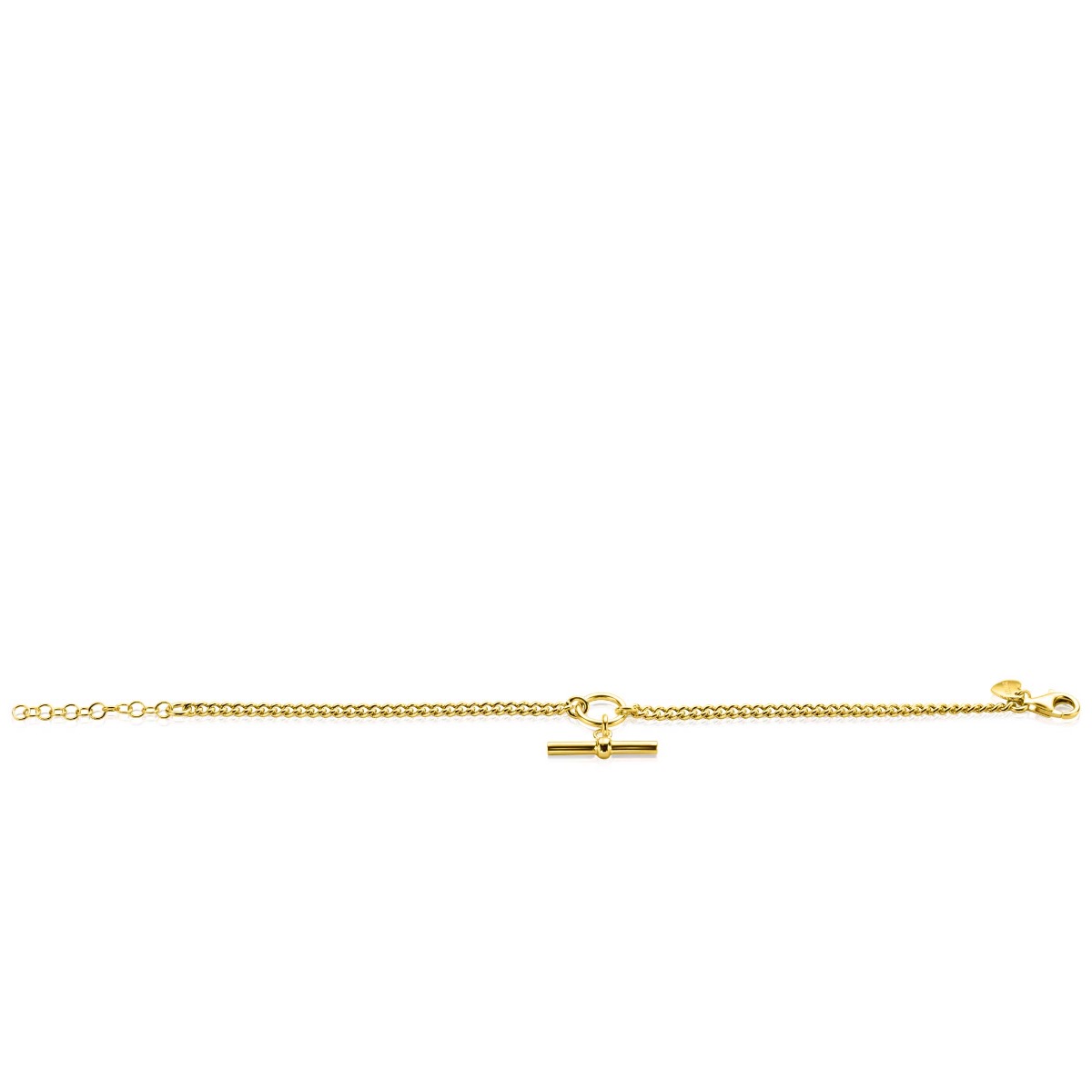 ZINZI Gold Plated Sterling Silver Curb Chain Bracelet with Trendy Toggle Clasp Charm 16.5-19.5 cm ZIA2359