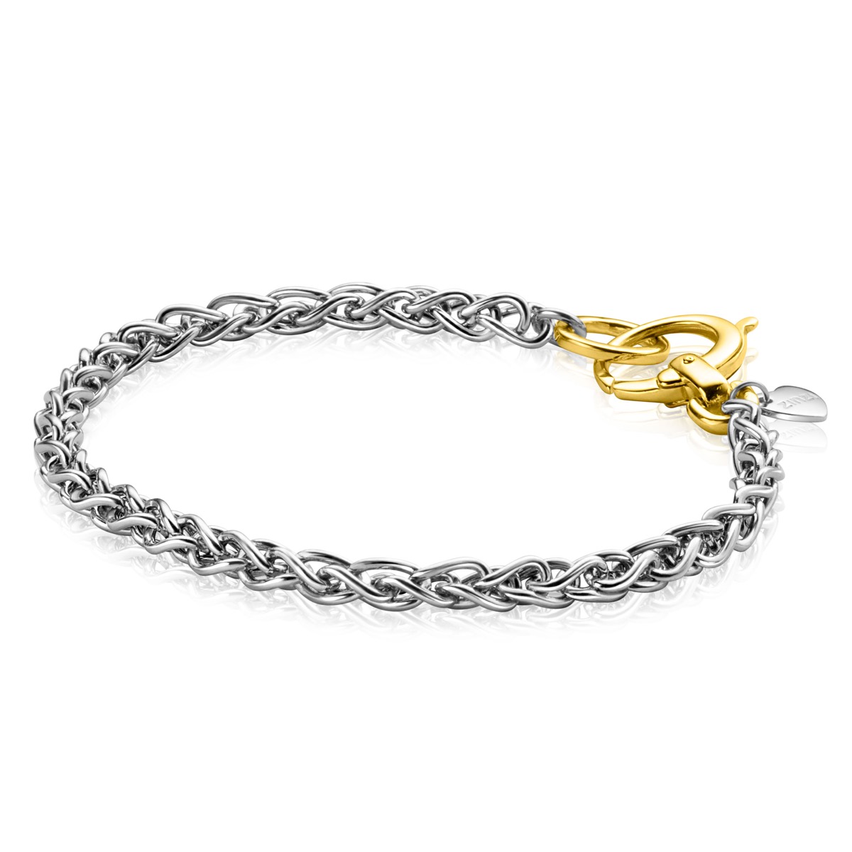 ZINZI Sterling Sterling Silver Wheat Chain Bracelet width 4mm with Gold Plated Round Clasp 19cm ZIA2369
