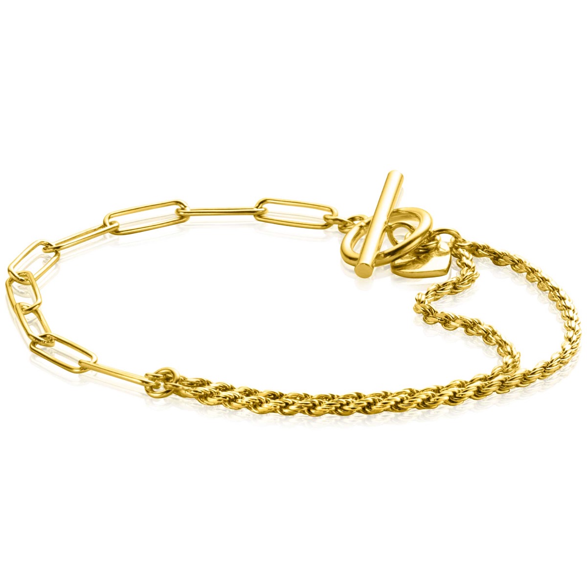 ZINZI Gold Plated Sterling Silver Multi-look Bracelet with 2 Trendy Chains and Toggle Clasp ZIA2380